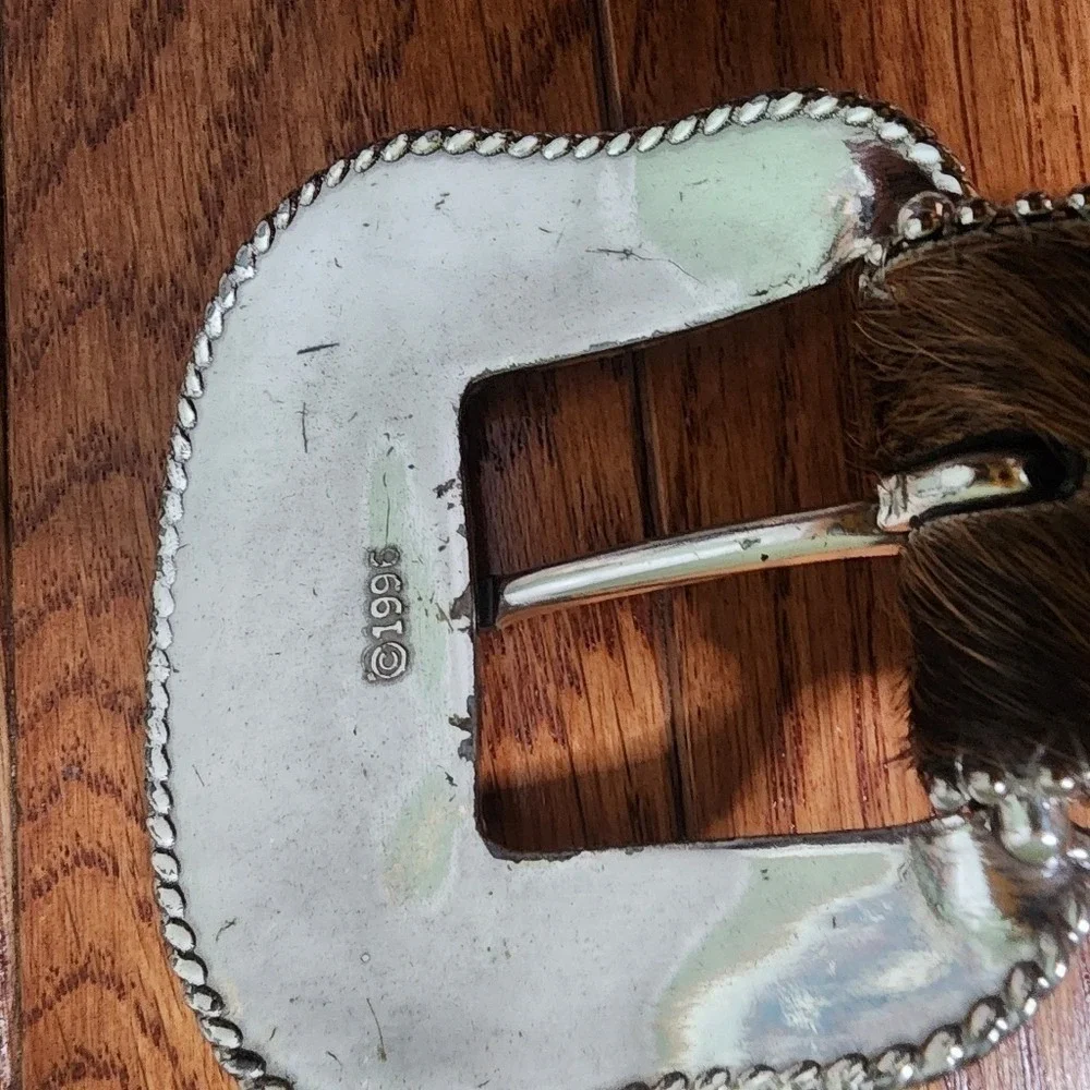 Vintage Nocona Belt Co Rhinestone Genuine‎ Leather Western Belt Silver Calf Hair